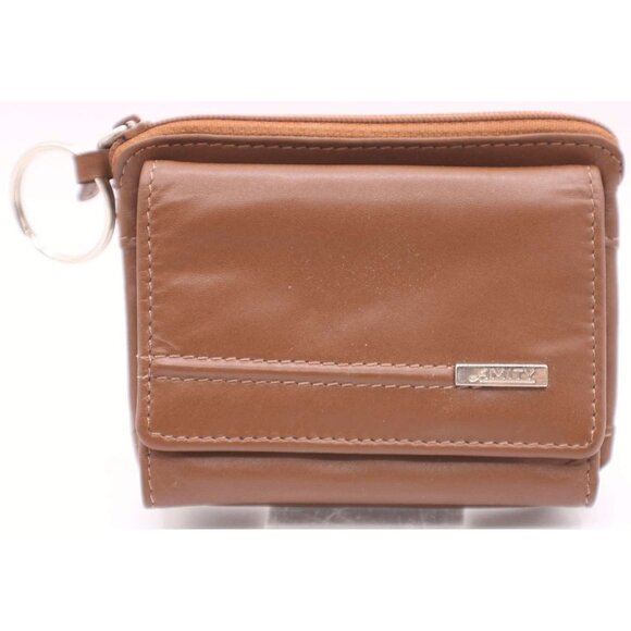 AMITY Genuine Leather Tri-Fold Coin Purse Wallet Brown Zippered ID Window Vintag - Picture 1 of 12
